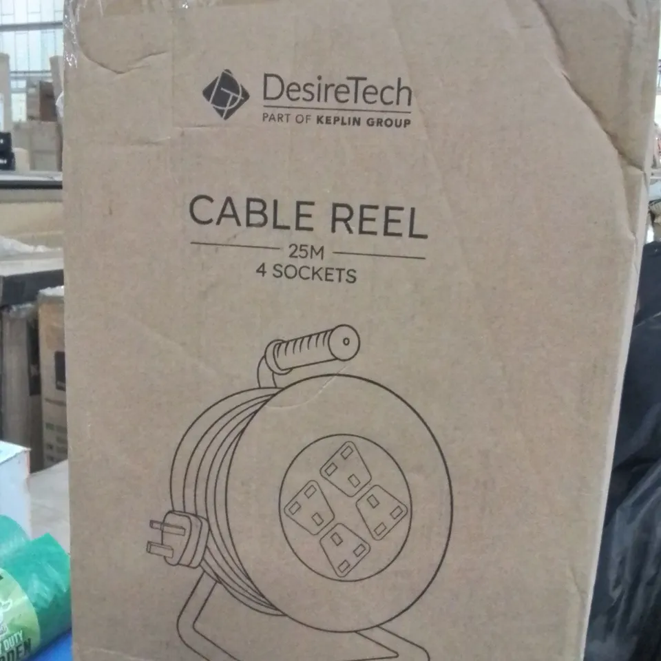 BOXED DESIRETECH 25m 4 SOCKET CABLE REEL 