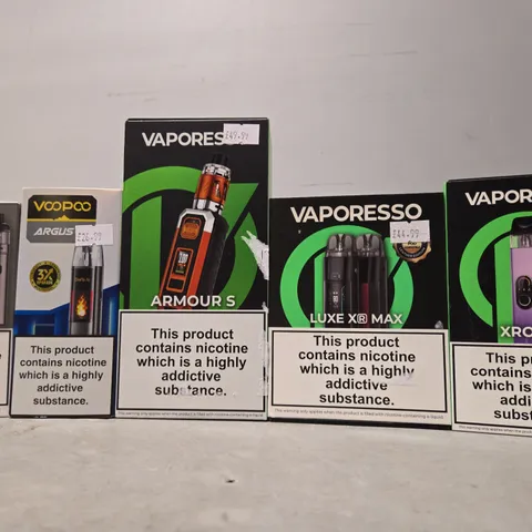 BOX OF APPROXIMATELY 18 ASSORTED E-CIGARETTES TO INCLUDE - VOOPOO , VAPORESSO 