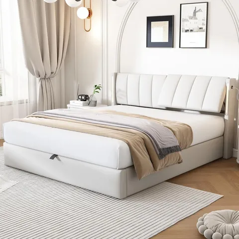 BOXED UPHOLSTERED STORAGE BED WITH ADJUSTABLE - SIZE UNSPECIFIED (2 BOXES)