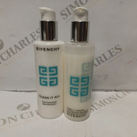 LOT OF 10 GIVENCHY PRODUCTS TO INCLUDE 6 TONE IT TENDER MOSITURISNG LOTION (200ml), 4 CLEAN IT ALL MAKE-OFF EMULSION (200ml)