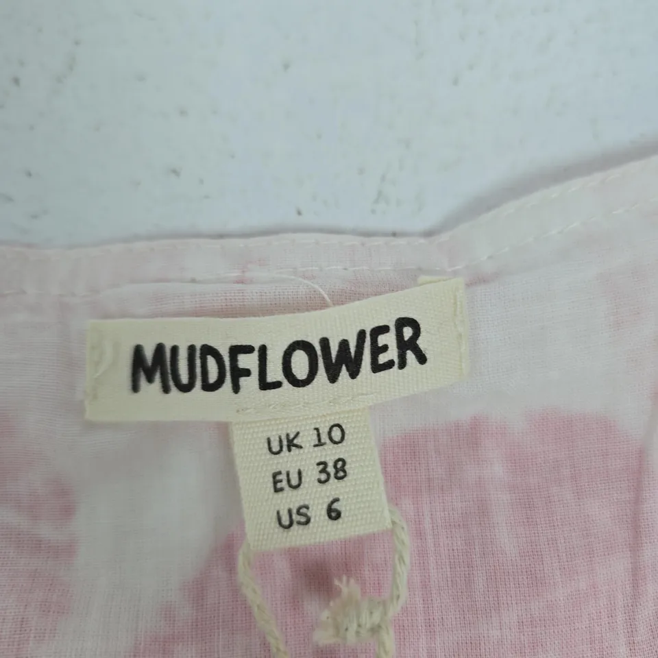 MUDFLOWER DRESS – PINK LEAF PRINT, UK 10 (EU 38, US 6)