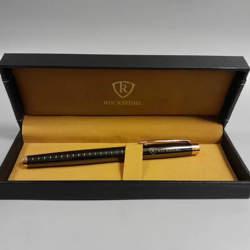RUCKSTUHL STAINLESS STEEL LUXURY PEN IN GIFT BOX – BLACK & ROSE GOLD COLOUR