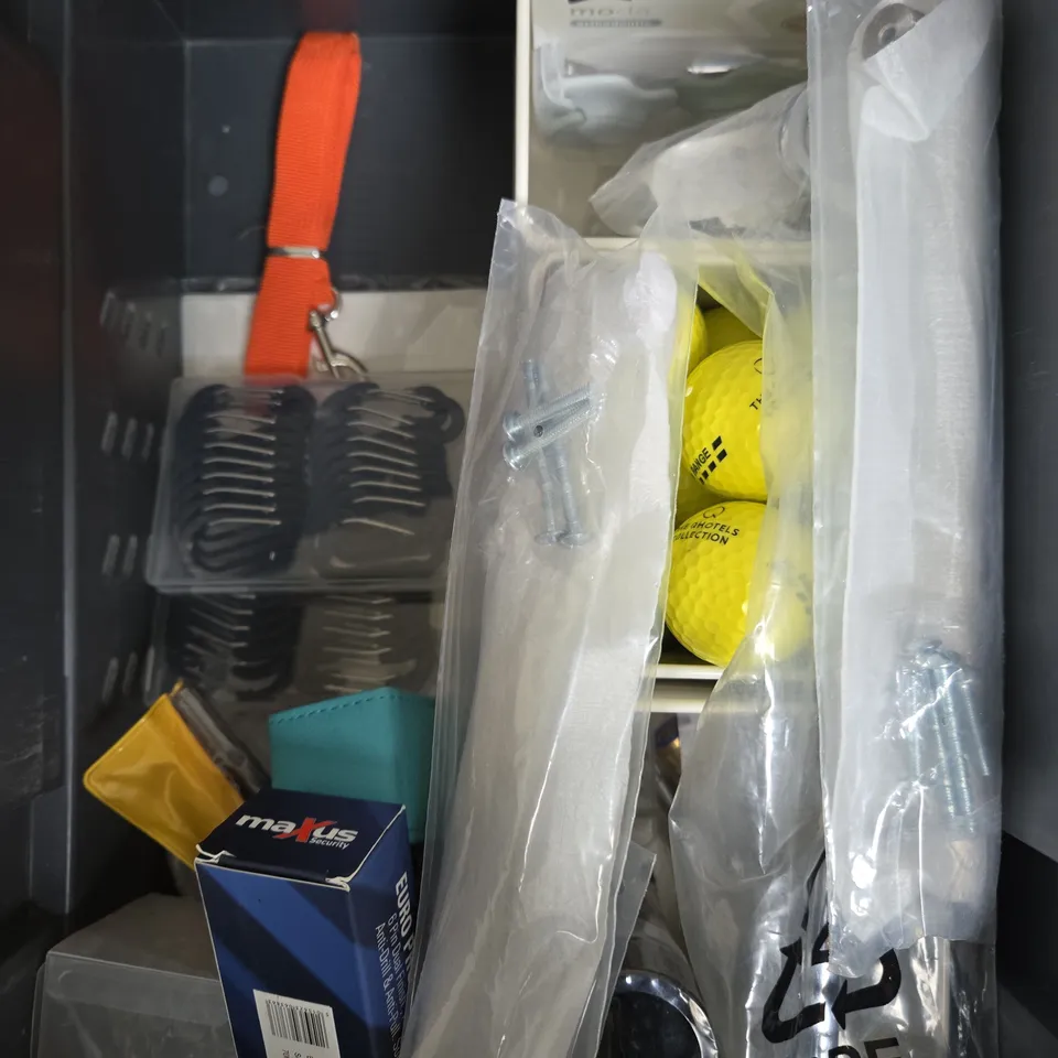 APPROXIMATELY 15 HOUSEHOLD ITEMS TO INCLUDE FOOD LABELS, PLASTERS, GOLF BALLS ETC 
