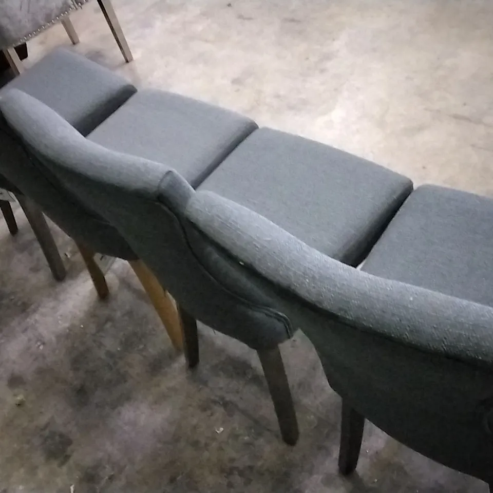 SET OF 4 CHARCOAL GREY FABRIC BUTTONBACK DINING CHAIRS WITH WOODEN LEGS
