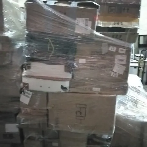 PALLET OF ELECTRICAL ITEMS AND HOUSEHOLD GOODS TO INCLUDE;PLATE HOLDER DISPLAY STAND,SUITCASES,ELECTRICAL FRYER