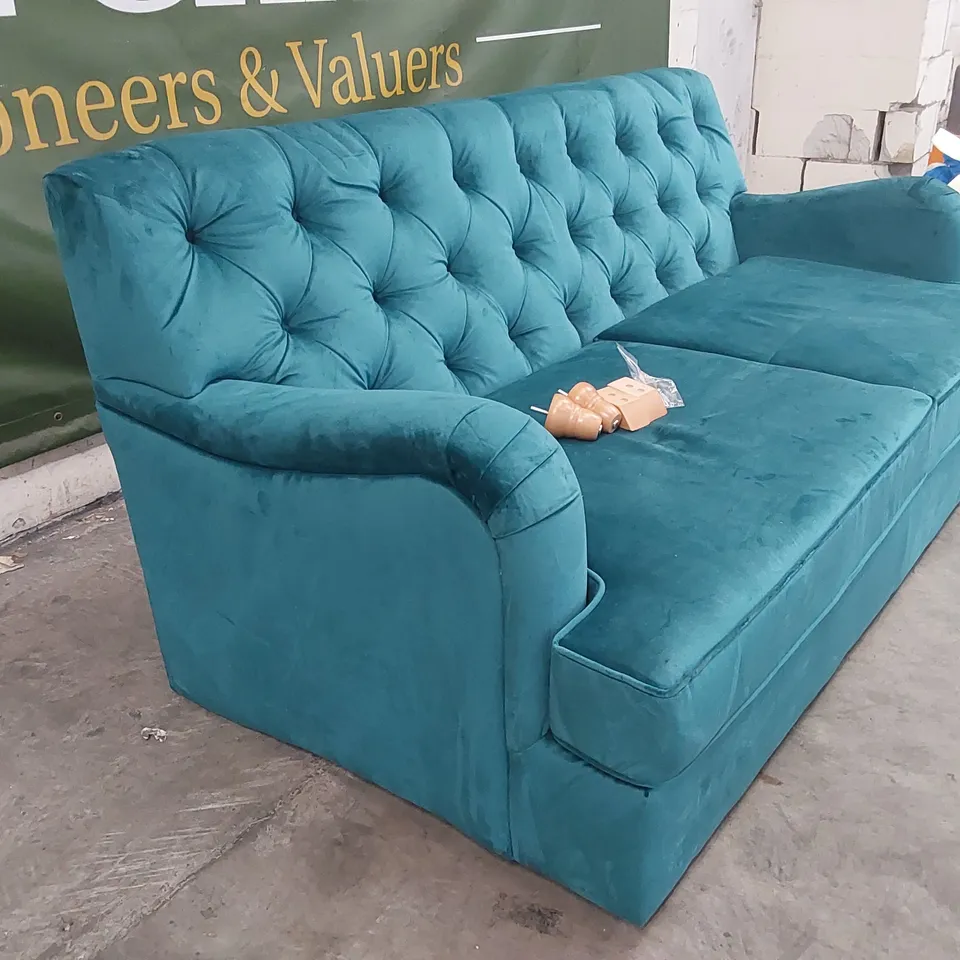 QUALITY DESIGNER 3 SEATER VELVET SOFA BED - TEAL