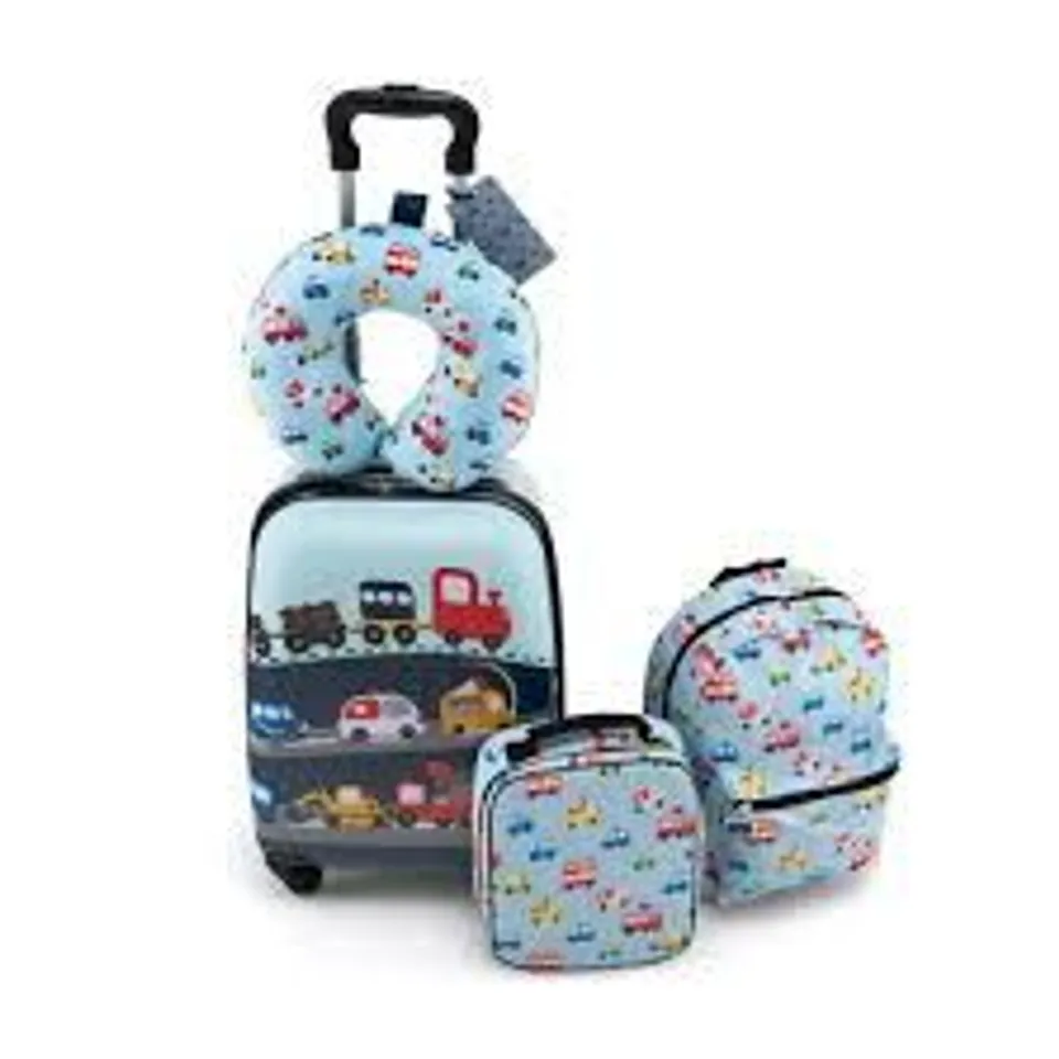 BOXED COSTWAY 5PCS KIDS STORAGE ORGANIZER TRAVEL LUGGAGE SET W/BACKPACK NECK PILLOW LUNCH BAG - NAVY 