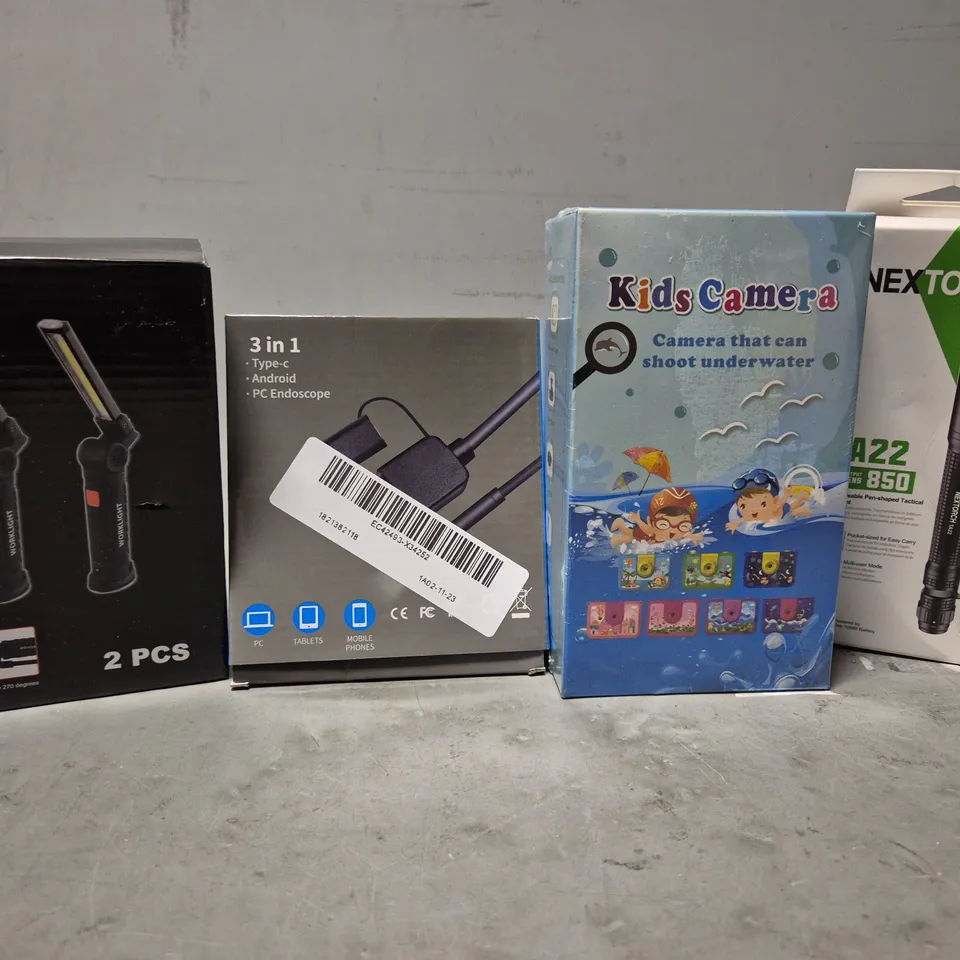 TOTE OF APPROXIMATELY 8 ASSORTED ITEMS TO INCLUDE - KIDS CAMERA , NEXT TORCH LIGHT ETC