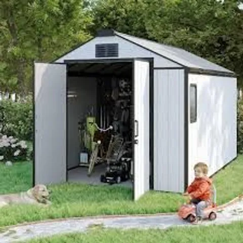 BOXED 8X6FT RESIN STORAGE SHED WITH FLOOR - GREY (2 BOXES)