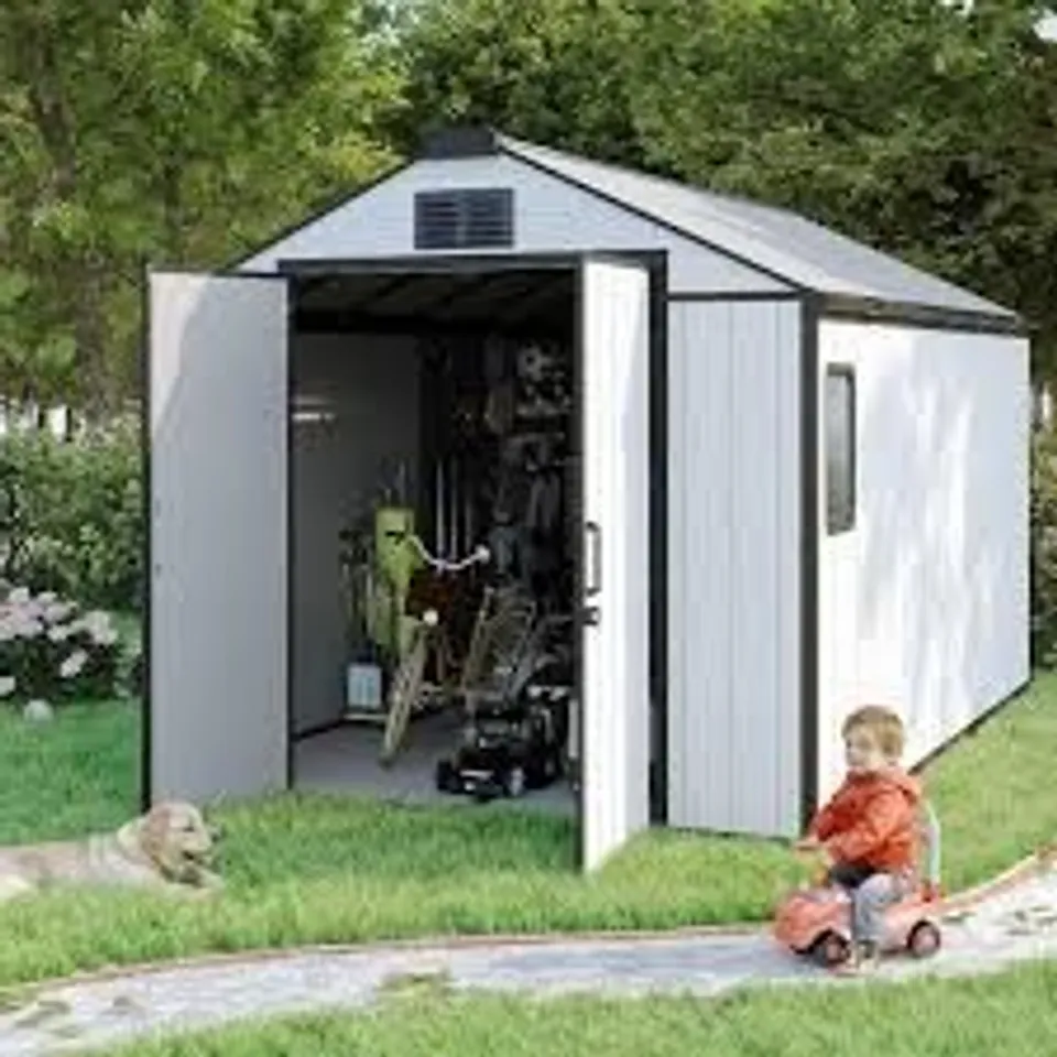BOXED 8X6FT RESIN STORAGE SHED WITH FLOOR - GREY (2 BOXES)