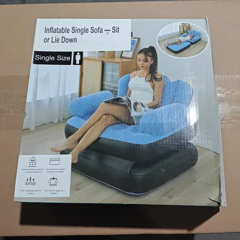 INFLATABLE SINGLE SOFA – SIT OR LIE DOWN, BLUE (BOXED)