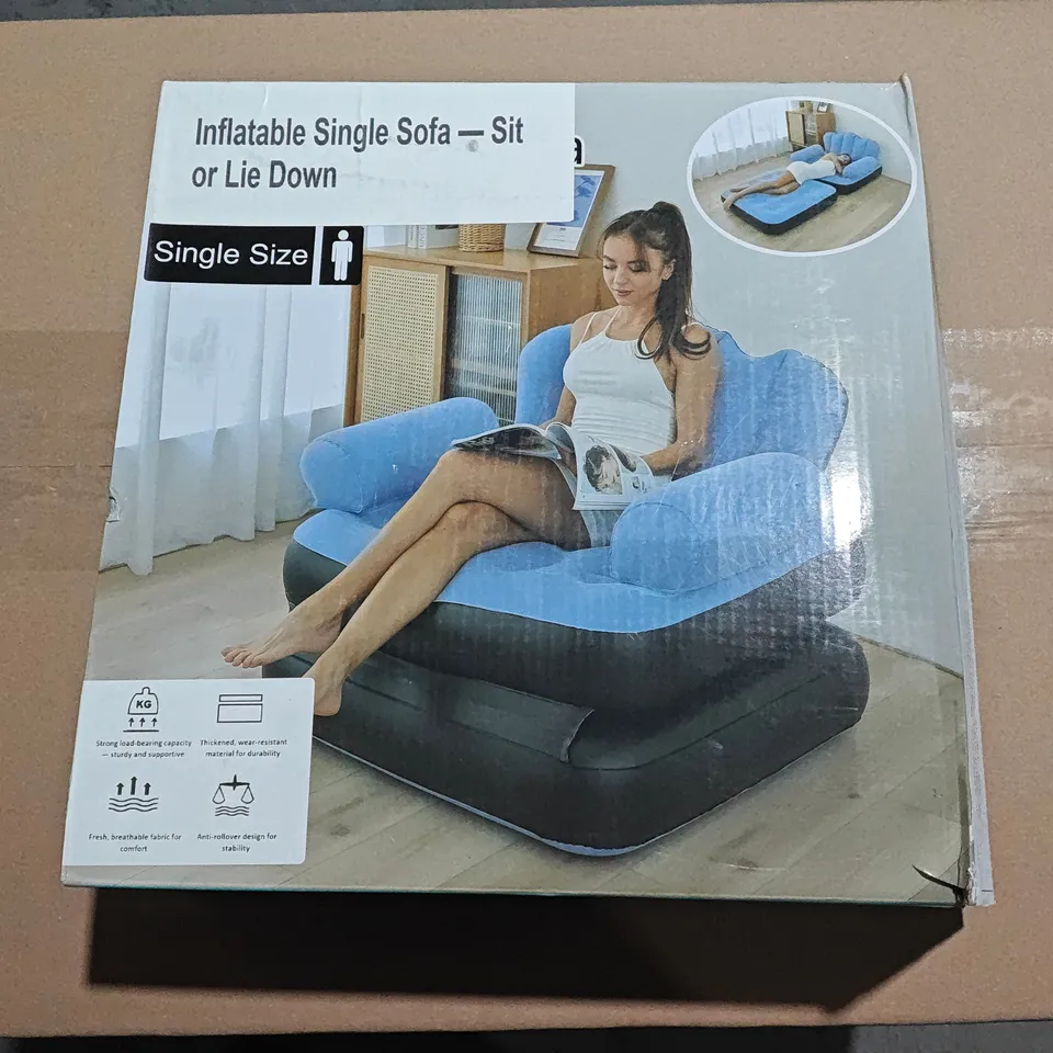 INFLATABLE SINGLE SOFA – SIT OR LIE DOWN, BLUE (BOXED)