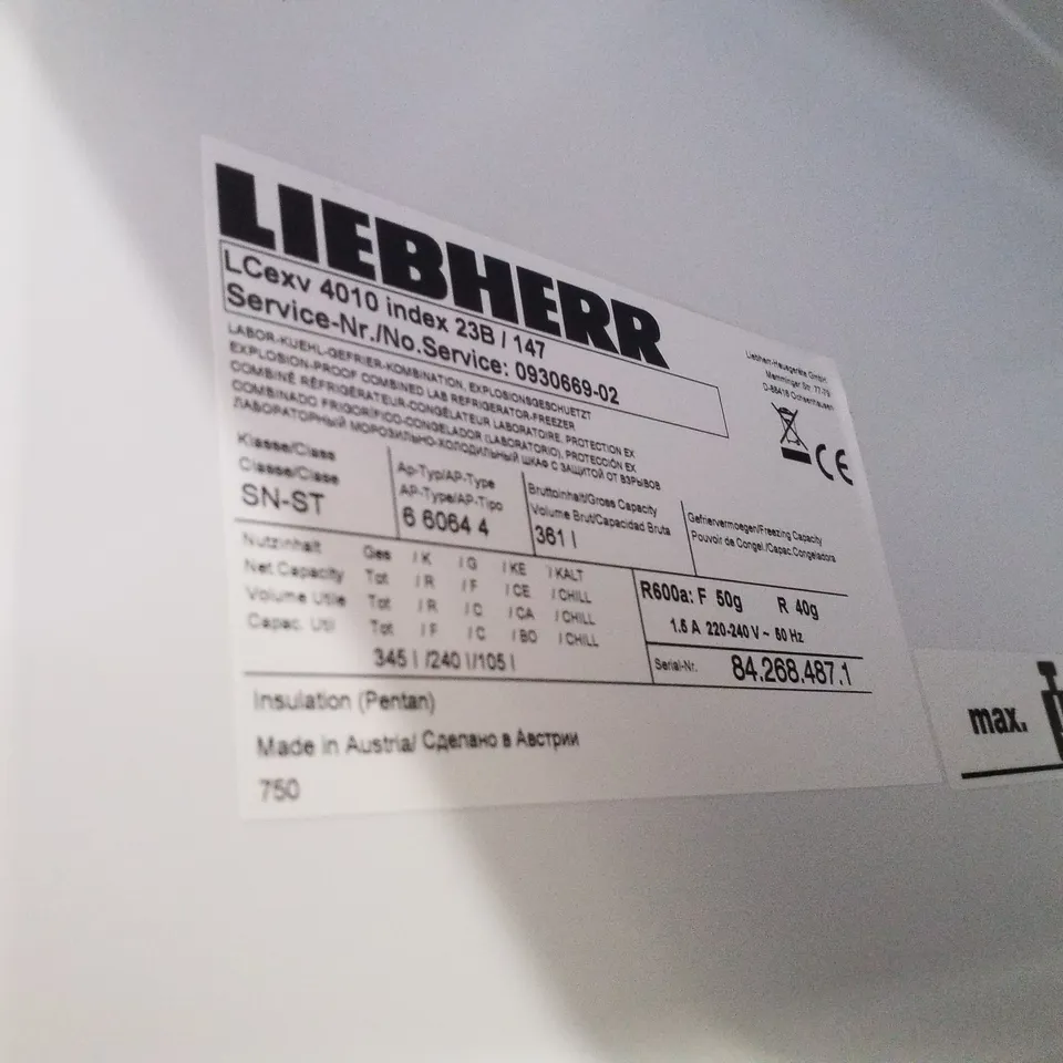 LIEBHERR LCEXV 4010 MEDILINE LAB COMBINATION WITH COMFORT ELECTRONIC CONTROLLER