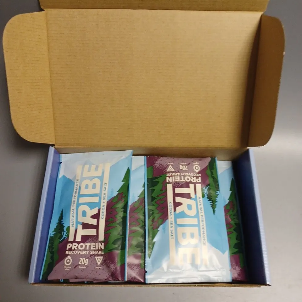 12 X BOXED TRIBE PROTEIN RECOVERY SHAKE SACHETS - COCOA & SEA SALT 12 X 38G