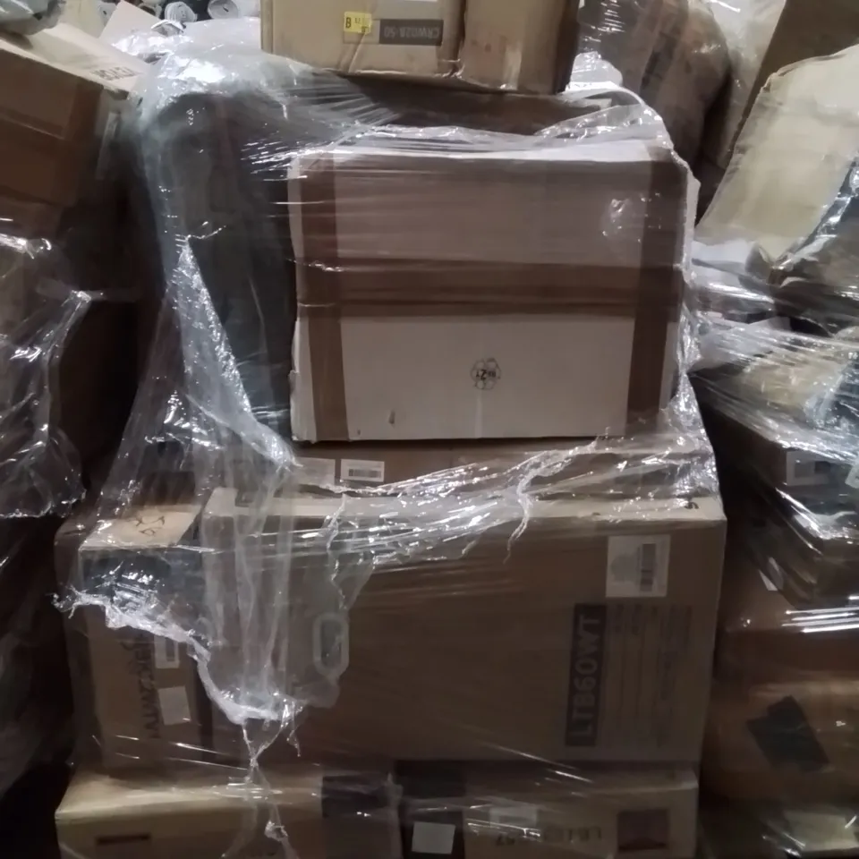 PALLET OF ASSORTED HOUSEHOLD GOODS AND PRODUCTS TO INCLUDE;STORAGE OTTOMAN,COAT HANGERS,ETC