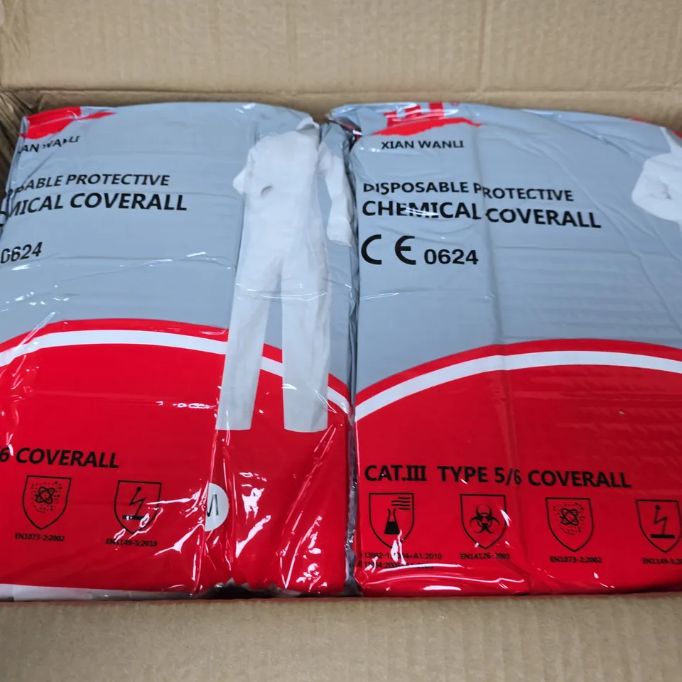 APPROXIMATELY 45 DISPOSABLE PROTECTIVE CHEMICAL COVERALLS IN WHITE - MEDIUM
