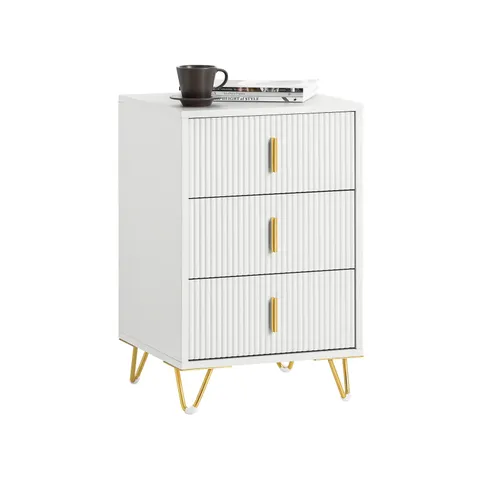 BOXED SOBUY FBT115-L-W, BEDSIDE TABLE BEDSIDE CABINET NIGHTSTAND WITH 3 DRAWERS, SIDE TABLE FOR BEDROOM LIVIMG ROOM WHITE W40 X D40 X H63CM