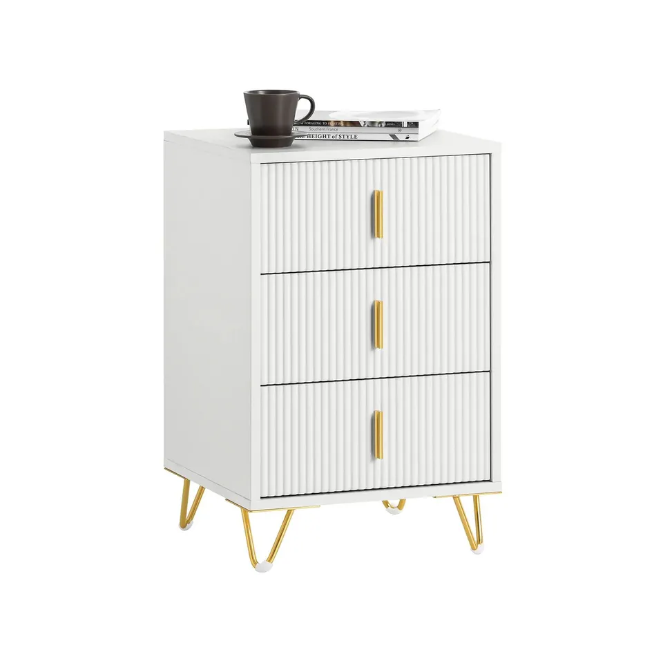 BOXED SOBUY FBT115-L-W, BEDSIDE TABLE BEDSIDE CABINET NIGHTSTAND WITH 3 DRAWERS, SIDE TABLE FOR BEDROOM LIVIMG ROOM WHITE W40 X D40 X H63CM