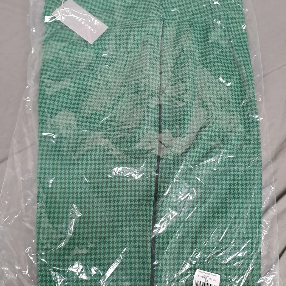 BAGGED OLIVER BONAS GREEN DOGTOOTH TROUSERS IN GREEN/BLACK - SIZE 14