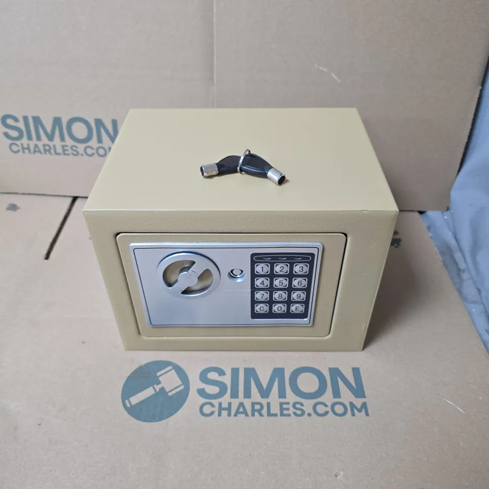 BEIGE ELECTRONIC SAFE WITH KEYPAD LOCK & KEYS - BOXED 