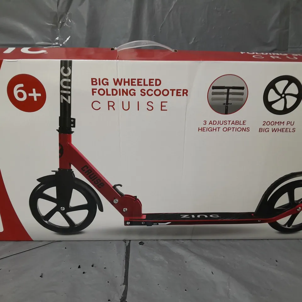 ZINC BIG WHEELED FOLDING CRUISE SCOOTER - RED RRP £69.99