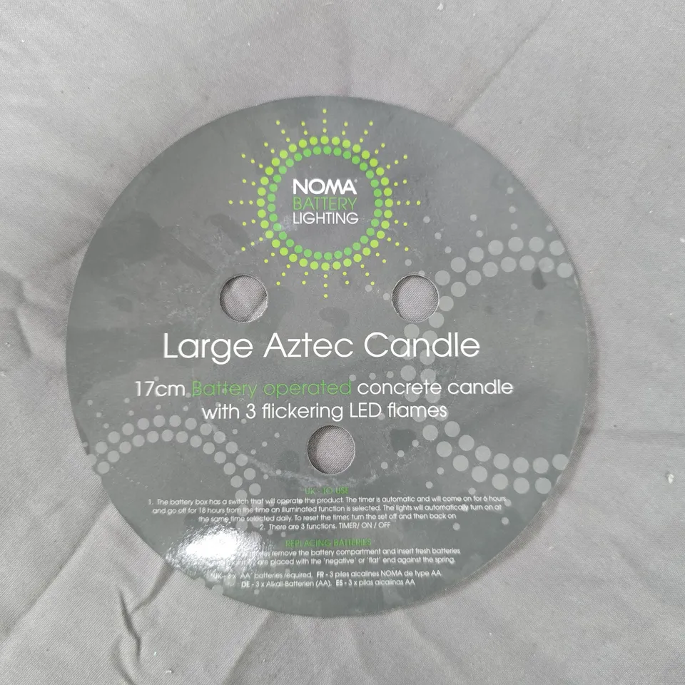 NOMA LARGE AZTEC CANDLE – 17CM CONCRETE BATTERY-OPERATED LED CANDLE (3 FLAMES)