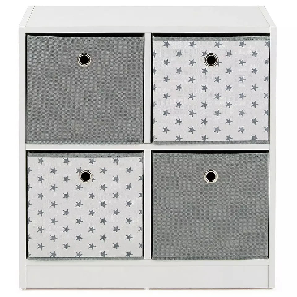 4 CUBE STORAGE UNIT WITH BOXES - GREY/STARS - COLLECTION ONLY