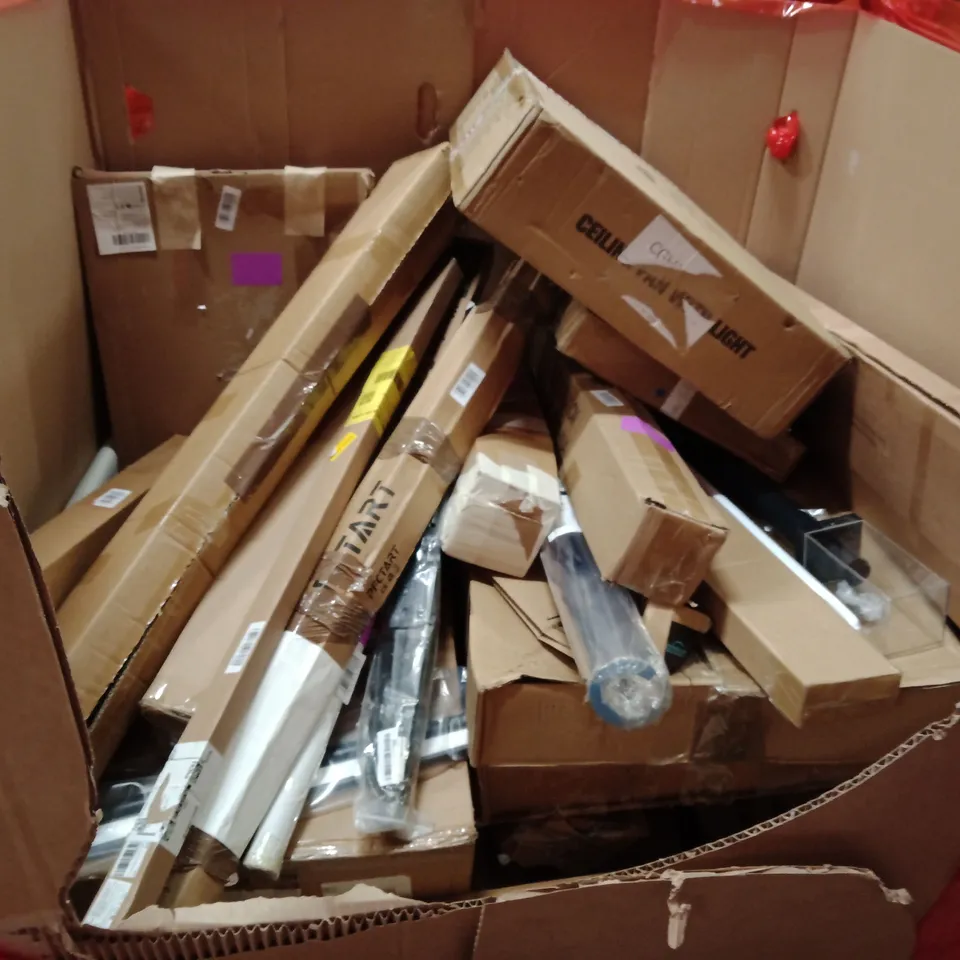 PALLET OF ASSORTED HOUSEHOLD GOODS AND PRODUCTS TO INCLUDE; CEILING FAN WITH LIGHT,GARDEN LIGHT,WOODEN TRIPOD ESSEL