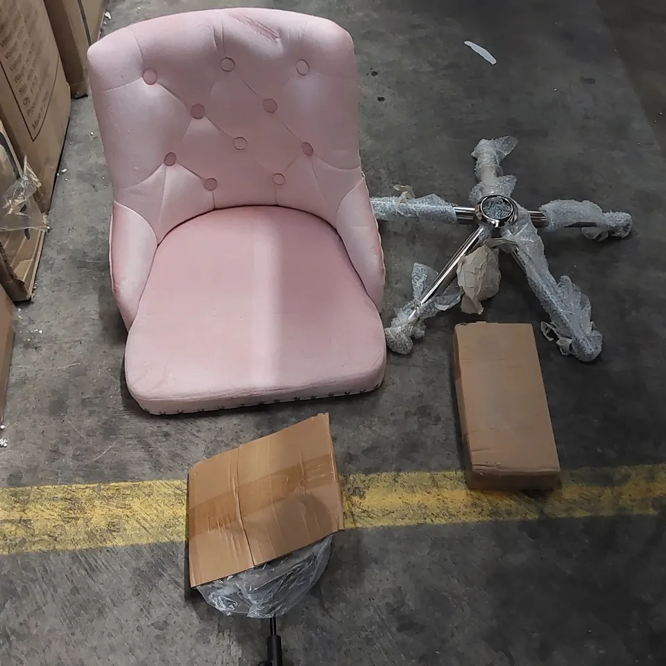 BOXED DESIGNER PINK VELVET SWIVEL CHAIR (1 BOX)