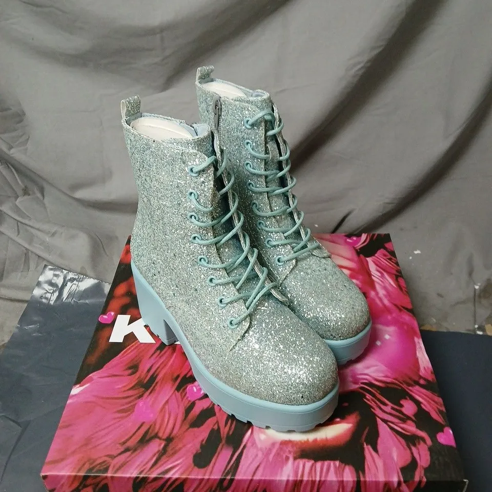 KOI PLATFORM BLUE GLITTER BOOTS BOXED SIZE 3