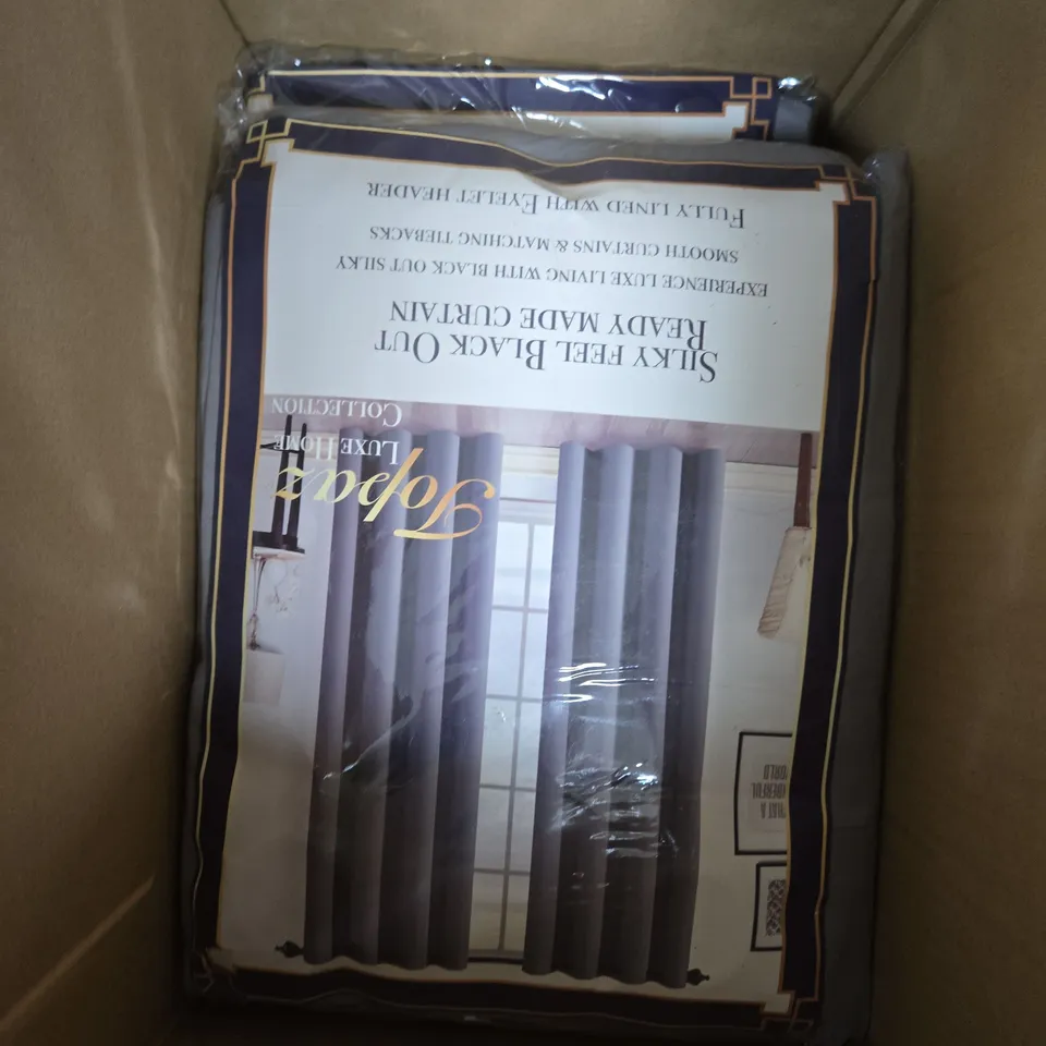 TOPAZ LUXE BOX OF 4 HOME COLLECTION EYELET CURTAINS IN GREY – BLACKOUT, FULLY LINED, 66 X 72 IN (168 X 183 CM)