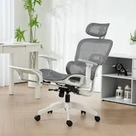 HOMCOM MULTI-ADJUSTABLE MESH OFFICE CHAIR - GREY/WHITE (1 BOX)