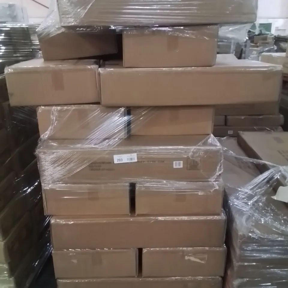 PALLET CONTAINING LARGE QUANTITY OF CD/DVD/ BOOK STORAGE CABINET  -DARK OAK-