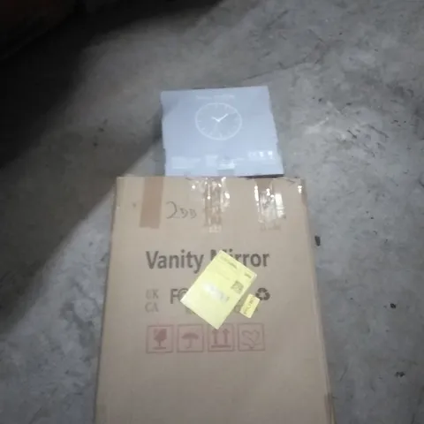 PALLET OF ASSORTED ITEMS TO INCLUDE; VANITY MIRROR,  WALL CLOCK 