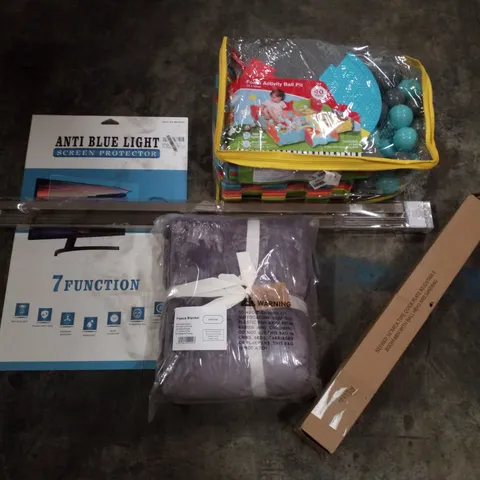 PALLET OF ASSORTED PRODUCTS INCLUDING FOAM ACTIVITY BALL PIT, SCREEN PROTECTOR, FLEECE BLANKET, ADJUSTABLE BOOM ARM