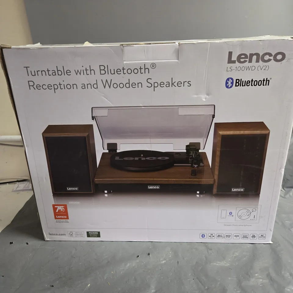 LENCO LS-100wd TURNTABLE WITH BLUETOOTH RECEPTION AND WOODEN SPEAKERS