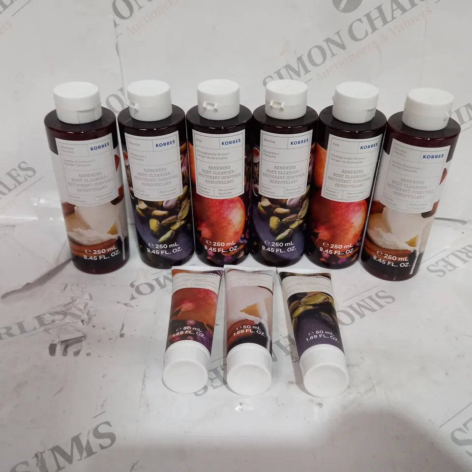 BOX OF ASSORTED KORRES BODY CLEANSER AND BODY BUTTER