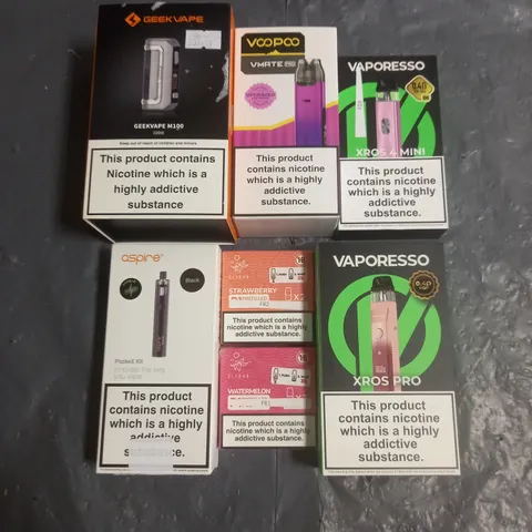 APPROXIMATELY 20 VAPES & E-CIGARETTES TO INCLUDE - ASPIRE POCKEX KIT - GEEKVAPE M100 - VAPORESSO XROS PRO - ETC