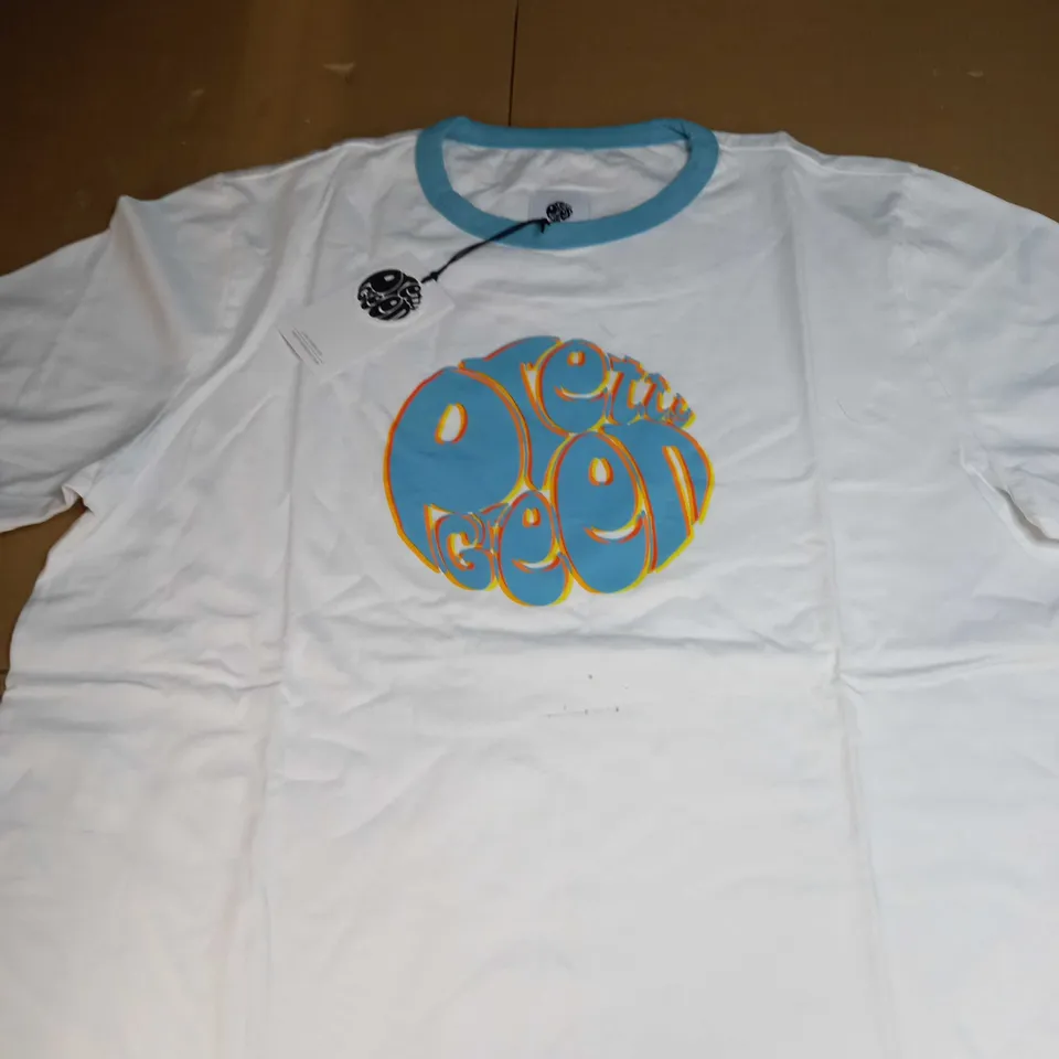 PRETTY GREEN TRIPPY LOGO RINGER T-SHIRT SIZE L
