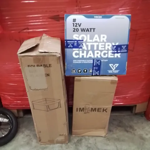 PALLET OF ASSORTED HOUSEHOLD GOODS AND PRODUCTS TO INCLUDE;KIDS SCOOTER,BABY PLAYPEN,SOLAR BATTERY CHARGER 