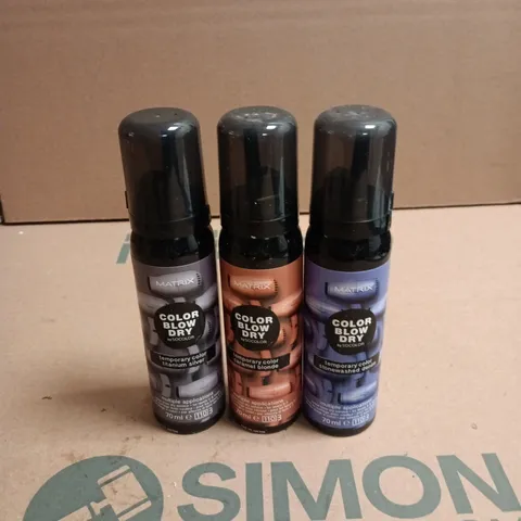 APPROXIMATELY 22 X ASSORTED MATRIX COLOR BLOW DRY HAIR CARE PRODUCTS TO INCLUDE TITANIUM SILVER, CARAMEL BLONDE ETC