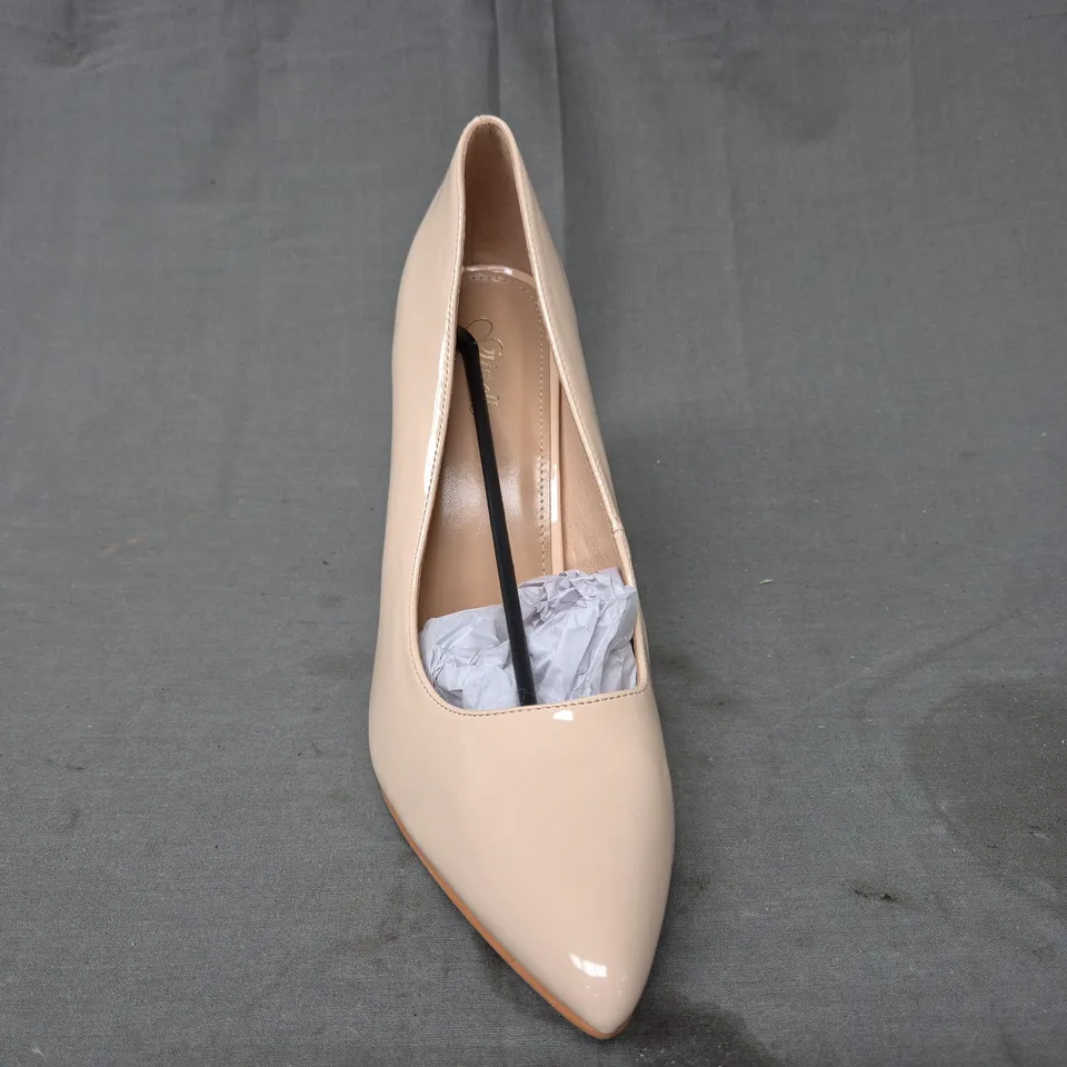 BOXED PAIR OF GIZELLE POINTED TOE HIGH STILETTO HEEL SHOES IN NUDE EU SIZE 45