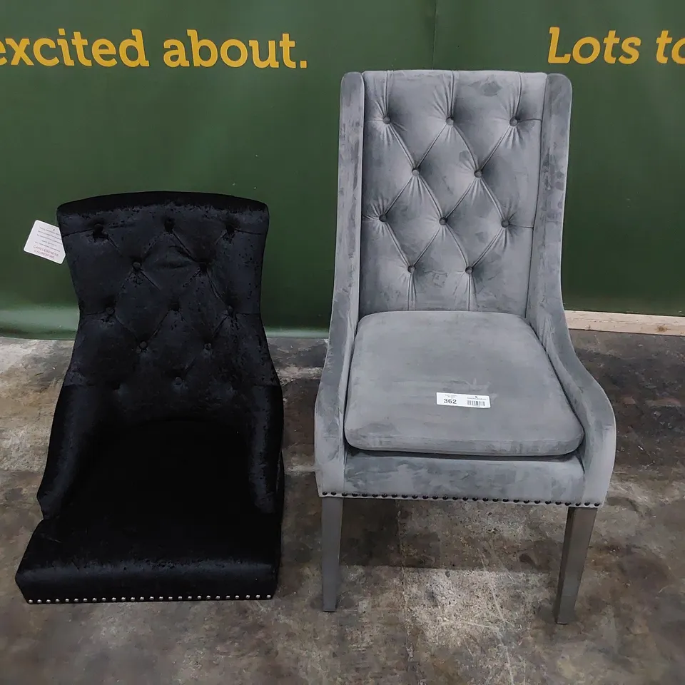 TWO UPHOLSTERED BUTTONED BACK DINING CHAIRS PLUSH FABRIC 