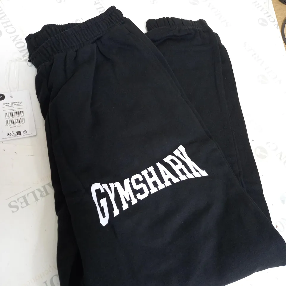 BLACK GYMSHARK GRAPHIC JOGGERS SIZE S 