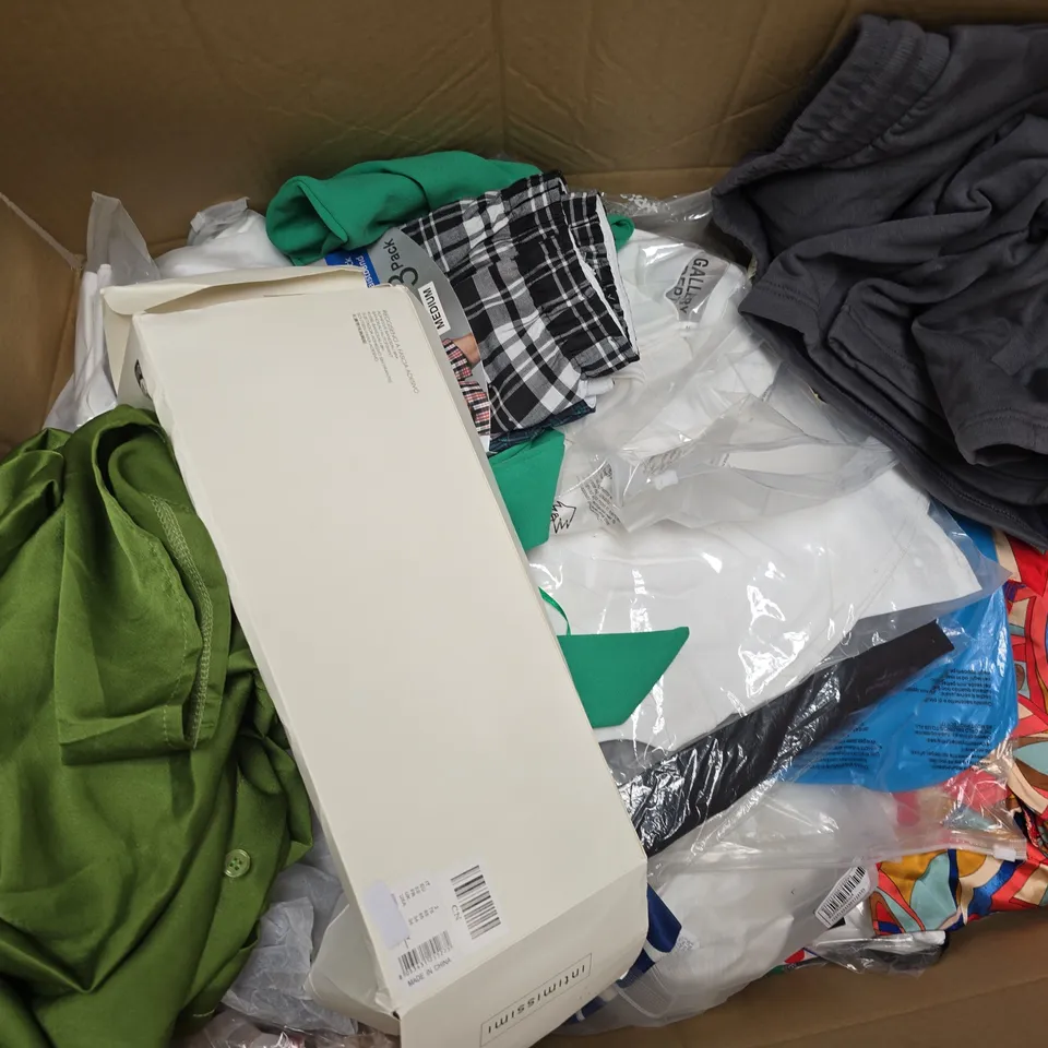 BOX OF APROX 20 ASSORTED ITEMS OF CLOTHING IN VARIOUS SIZES, STYLES AND COLOURS - COLLECTION ONLY