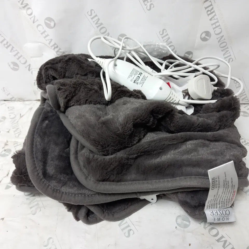 BOXED COZEE HOME VELVET SOFT HEATED BLANKET IN CHARCOAL 