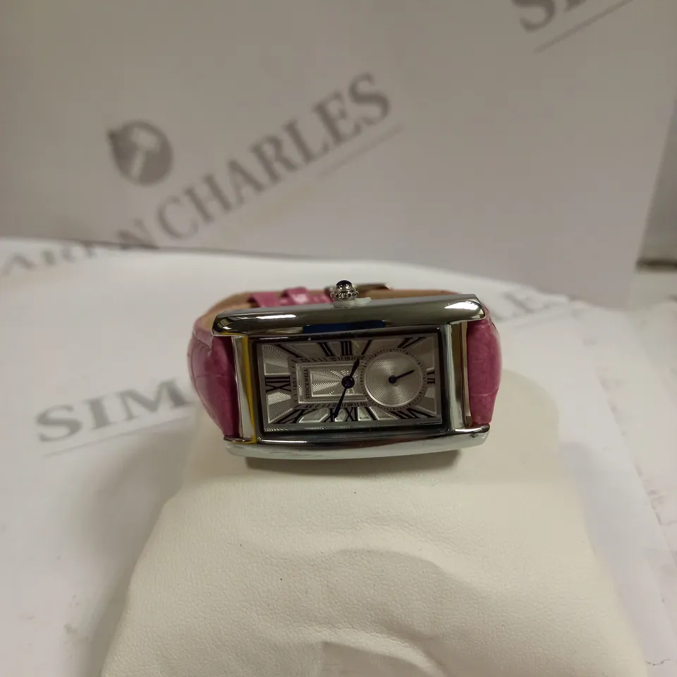 MENS STOCKWELL WATCH STAINLESS STEEL DIAL PINK LEATHER STRAP 