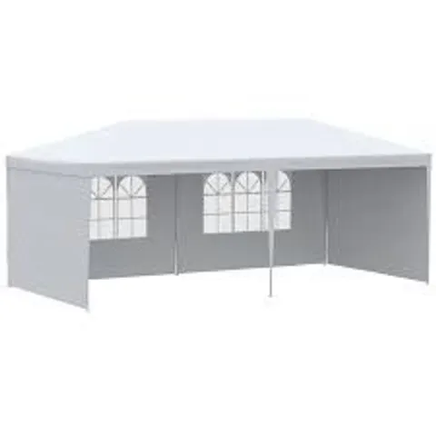 BOXED OUTSUNNY 6X3 M PARTY TENT GAZEBO MARQUEE OUTDOOR PATIO CANOPY SHELTER WITH WINDOWS AND SIDE PANELS, WHITE