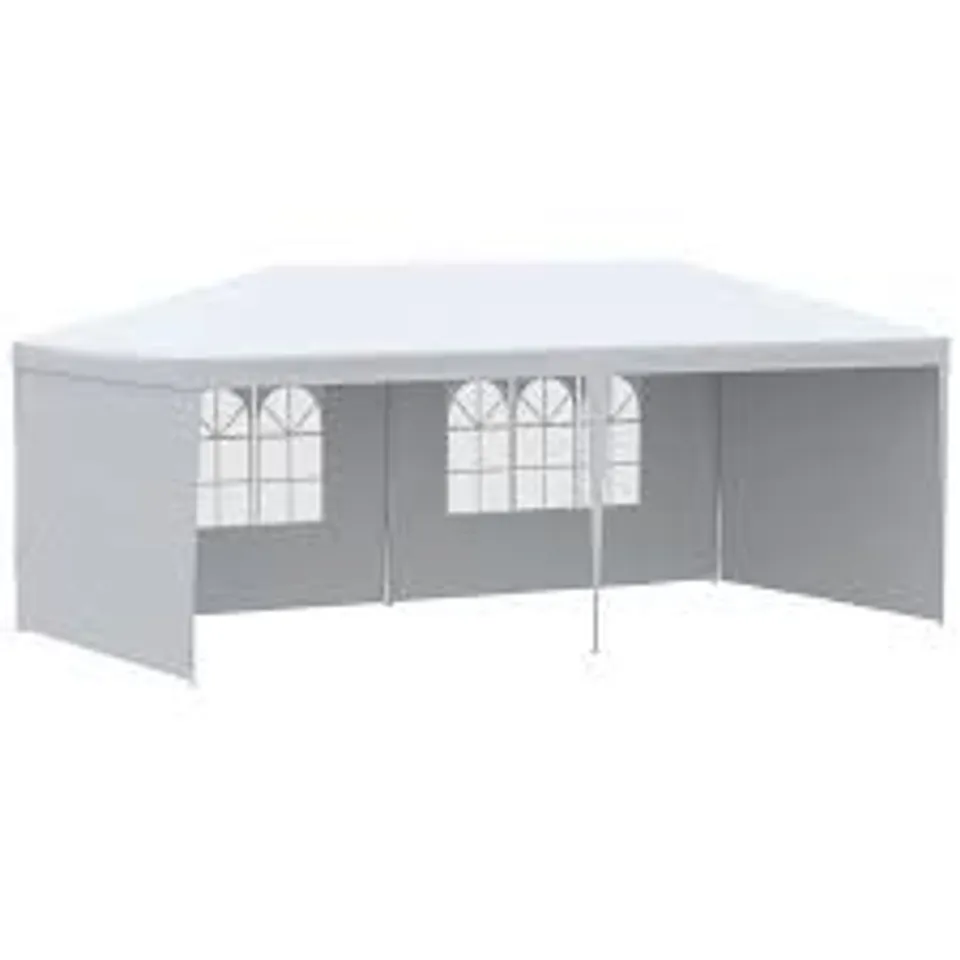 BOXED OUTSUNNY 6X3 M PARTY TENT GAZEBO MARQUEE OUTDOOR PATIO CANOPY SHELTER WITH WINDOWS AND SIDE PANELS, WHITE