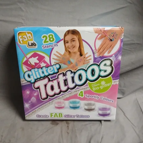 FAB LAB GLITTER TATTOOS KIT – 28 STENCILS, 4 GLITTER COLOURS